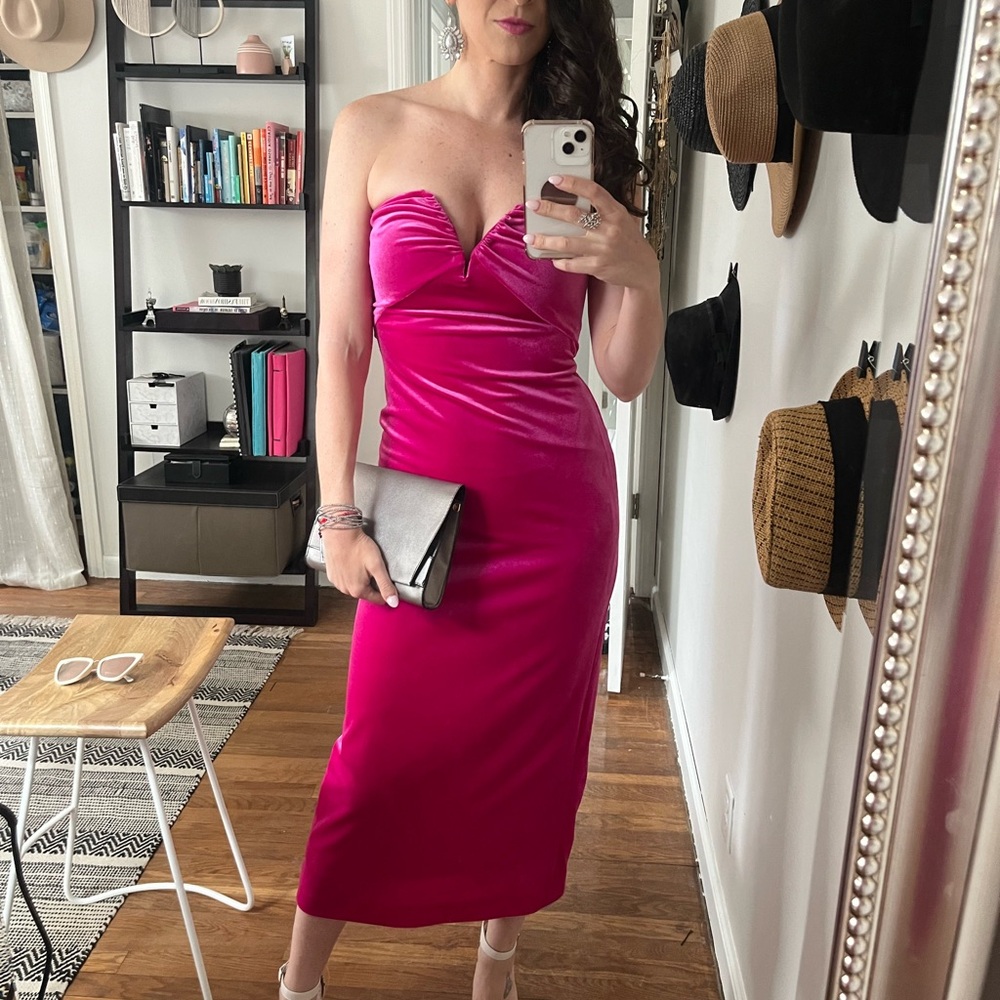 Zara Pink Ruched Strapless Bodycon Dress